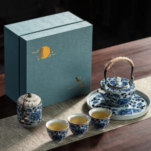 Blue And White Porcelain Traditional Japanese Tea Ceremony Gift Set