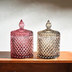 Brown And Magenta Small Cylinder Glass Candy Jars For Candy Buffet With Lids Gift