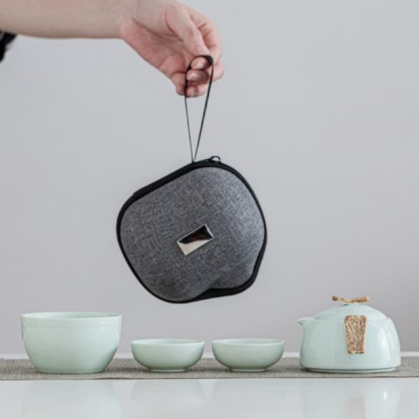 Celadon Porcelain Best Travel Tea For One Set With Portable Bag/case