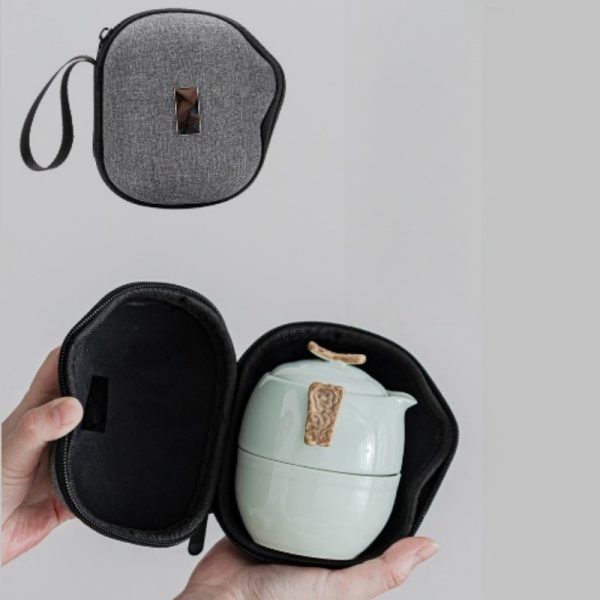 Celadon Porcelain Best Travel Tea For One Set With Portable Bag/case