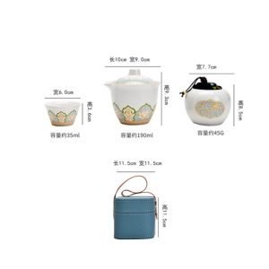 Ceramic Antique Lotus Theme Portable Tea Set Travel Case Kit For One