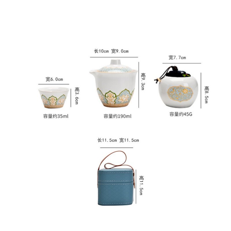Ceramic Antique Lotus Theme Portable Tea Set Travel Case Kit For One Ceramic Antique Lotus Theme Portable Tea Set Travel Case Kit For One