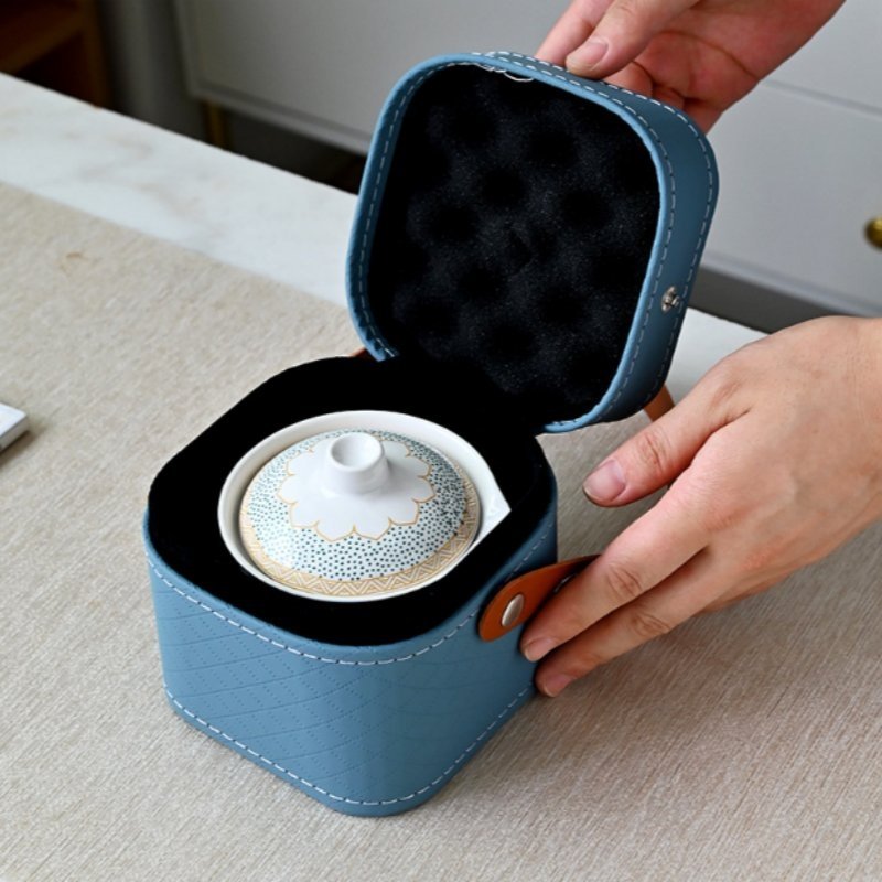 Ceramic Antique Lotus Theme Portable Tea Set Travel Case Kit For One Ceramic Antique Lotus Theme Portable Tea Set Travel Case Kit For One