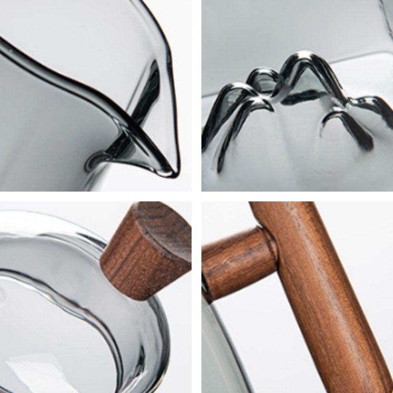 Clear Grey Heat Resistant Glass Tea Set With Wooden Handle Clear Grey Heat Resistant Glass Tea Set With Wooden Handle