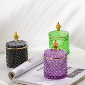 Colorful With Gold Detailing Glass Candy Jars For Candy Table With Lid