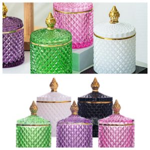 Colorful With Gold Detailing Glass Candy Jars For Candy Table With Lid