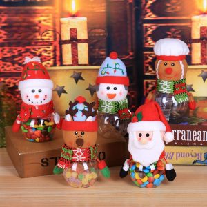 Cute Round Doll Christmas Decorative Plastic Bulk M&m Candy Bar Jars With Lids For Party