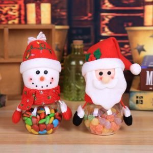Cute Round Doll Christmas Decorative Plastic Bulk M&m Candy Bar Jars With Lids For Party