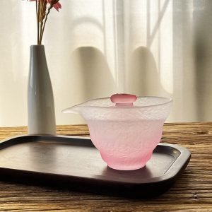 Elegant Beauty Pink Crystal Frosted Glass Tea Cups Of 4