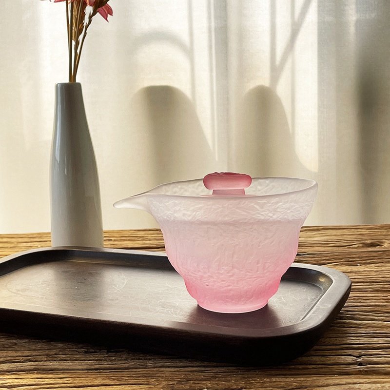 Elegant Beauty Pink Crystal Frosted Glass Tea Cups Of 4 Elegant Beauty Pink Crystal Frosted Glass Tea Cups Of 4