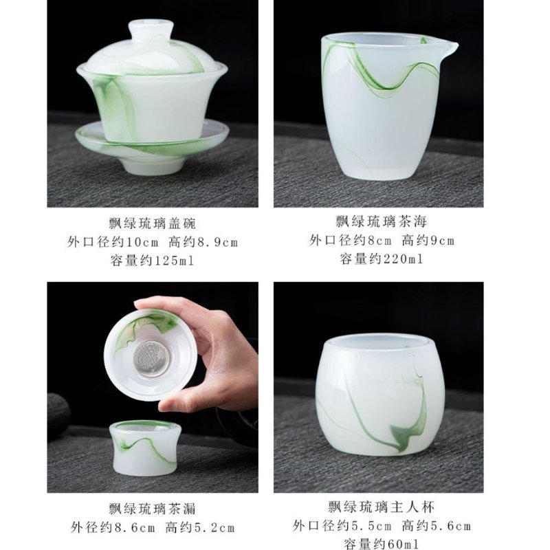 Green Antique Crystal Clear Coloured Glaze Gaiwan Tea Cup Set Of 10 Green Antique Crystal Clear Coloured Glaze Gaiwan Tea Cup Set Of 10