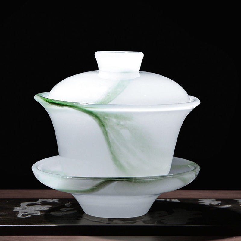 Green Antique Crystal Clear Coloured Glaze Gaiwan Tea Cup Set Of 10 Green Antique Crystal Clear Coloured Glaze Gaiwan Tea Cup Set Of 10