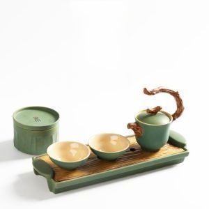 Green Ceramic Traditional Valuable Authentic Japanese Ceremony Set