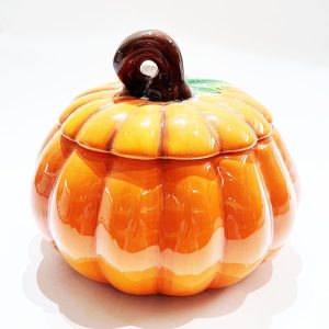 Halloween Funny Pumpkin Shaped Office M&m Ceramic Candy Jar With Lid For Party