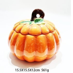 Halloween Funny Pumpkin Shaped Office M&m Ceramic Candy Jar With Lid For Party