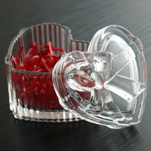Heart Shaped Stripe Valentines Decorative Candy Display Jars Gift With Lids For Weddings