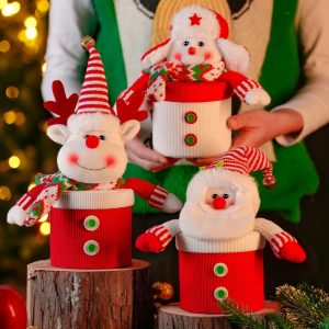 Large Capacity Knitted Fabric Cute Christmas Doll Bulk Jars For Candy With Lids