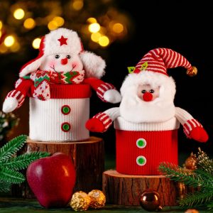 Large Capacity Knitted Fabric Cute Christmas Doll Bulk Jars For Candy With Lids