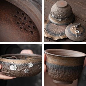 Lotus Lake Theme Handmade Traditional Japanese Iron Pottery Tea Service Set