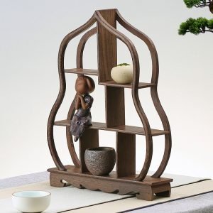 Innovative Wooden Gourd Tea Set Display Holder Stand Shelf
