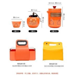 Orange Peanut Shaped Ceramic Portable Tea Set Travel Case For One