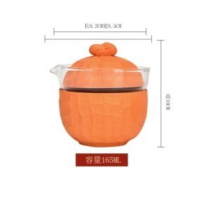 Orange Peanut Shaped Ceramic Portable Tea Set Travel Case For One
