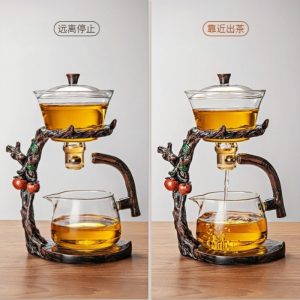 Heat Resistant Simple Clear Glass Semi Automatic Lazy Tea Set