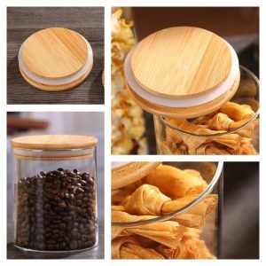 Personalized Clear Glass Bulk Chocolate Decorative Candy Buffet Jars With Bamboo Lids