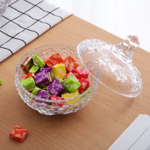 Personalized Lotus Pattern Clear Crystal Glass Candy Display Jar Gift For Party