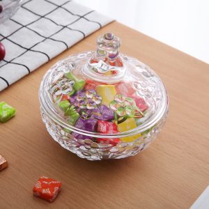 Personalized Lotus Pattern Clear Crystal Glass Candy Display Jar Gift For Party