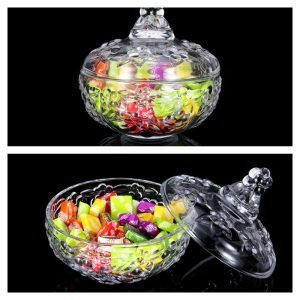 Personalized Lotus Pattern Clear Crystal Glass Candy Display Jar Gift For Party