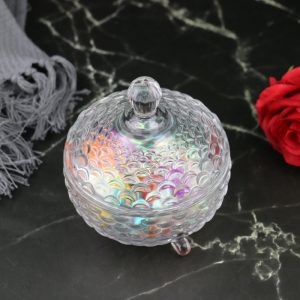 Personalized Triped Fish Scale Pattern Glass Small Candy Display Jar With Lid Wedding
