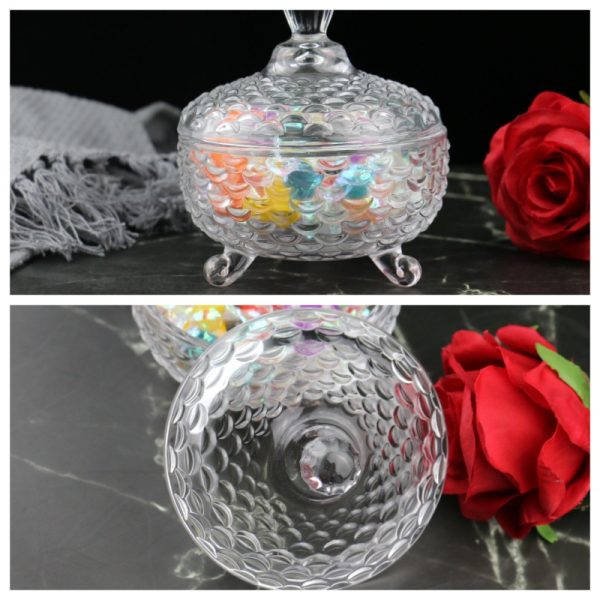 Personalized Triped Fish Scale Pattern Glass Small Candy Display Jar With Lid Wedding