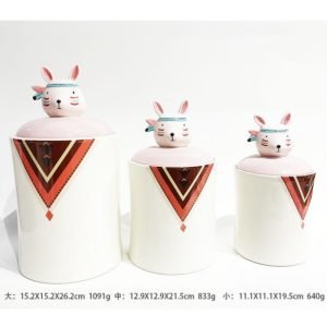 Pink Cartoon Rabbit Ceramic Sweet Treats The Candy Corn Cookie Jar Cute Gift For Office Desk