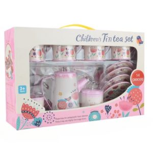 Rainbow Magic Unicorn Kids Afternoon Tinplate Metal Tea Set For Little Girls With Portable Gift Box