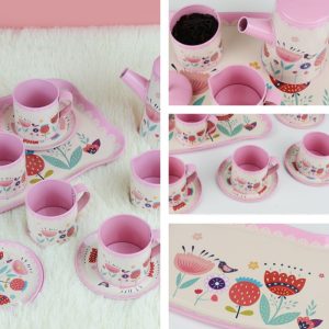 Rainbow Magic Unicorn Kids Afternoon Tinplate Metal Tea Set For Little Girls With Portable Gift Box