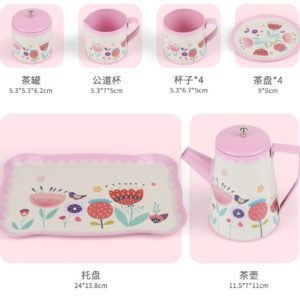 Rainbow Magic Unicorn Kids Afternoon Tinplate Metal Tea Set For Little Girls With Portable Gift Box