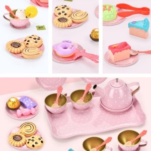 Pink Rabbit Princess Tinplate Metal Childs Tea Party Sets With Dessert Stand For Little Girls