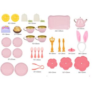 Pink Rabbit Princess Tinplate Metal Childs Tea Party Sets With Dessert Stand For Little Girls