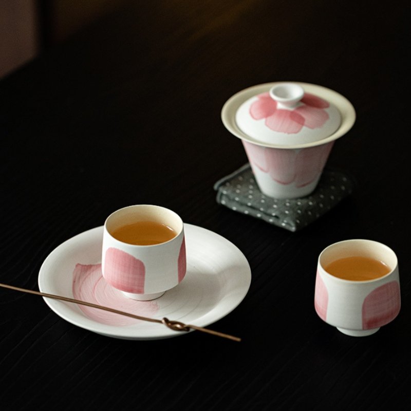 Pink And White Porcelain Antique Handmade Tea Set Japanese Pink And White Porcelain Antique Handmade Tea Set Japanese