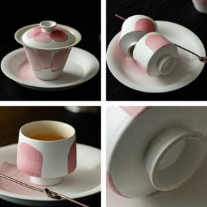 Pink And White Porcelain Antique Handmade Tea Set Japanese