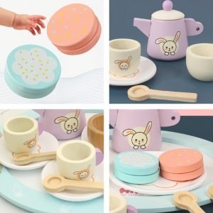 Cute Purple Rabbit Wooden Childs Afternoon Tea Party Set For Little Girls