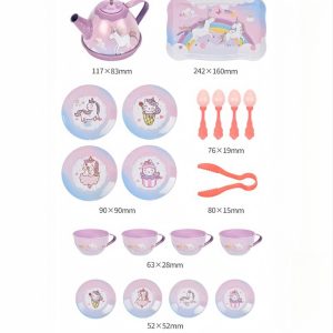 Rainbow Magic Unicorn Kids Afternoon Tinplate Metal Tea Set For Little Girls With Portable Gift Box
