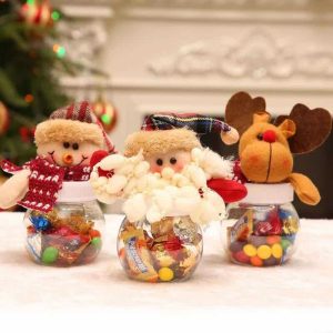 Round Clear Plastic Cute Christmas Decorated Small Candy Mason Buffet Jars For Party With Lids