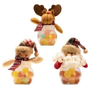 Round Clear Plastic Cute Christmas Decorated Small Candy Mason Buffet Jars For Party With Lids