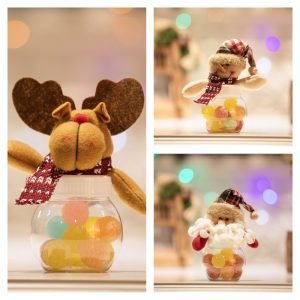 Round Clear Plastic Cute Christmas Decorated Small Candy Mason Buffet Jars For Party With Lids