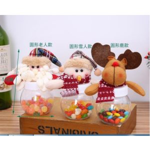 Round Clear Plastic Cute Christmas Decorated Small Candy Mason Buffet Jars For Party With Lids