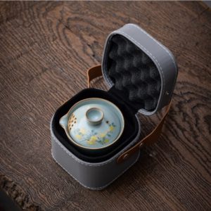 Ru Kiln Porcelain Flower And Cute Cat Tea Set Portable Travel Case Kit