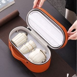 Ru Kiln Porcelain Travelling Tea Pot Set With Tray Portable Case