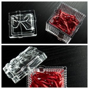 Small Square Valentine Glass Chocolate Candy Display Jars In Bulk With Bow-tied Lid For Weddings